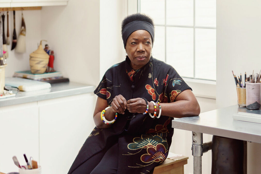 Magdalene Odundo in her studio at home near Farnham, Surrey