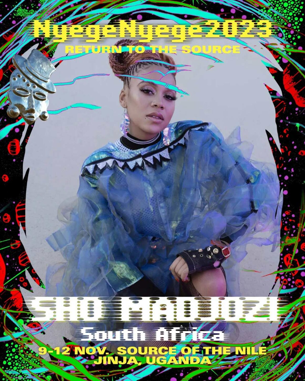 A poster of South African artist Sho Madjozi who is among the artists performing at the 2023 Nyege Nyege Festival. Sho first performed at Nyege Nyege in 2018. This is her second time on the line up. | Image: Nyege Nyege